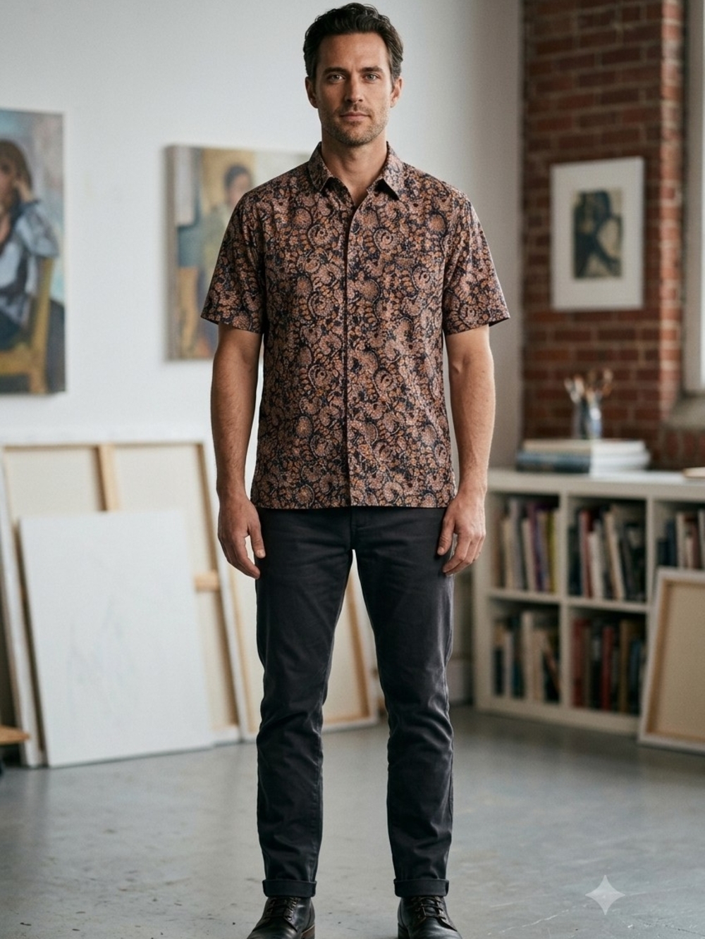 Orvis Brown Paisley Short-Sleeve Button-Down Shirt Size L